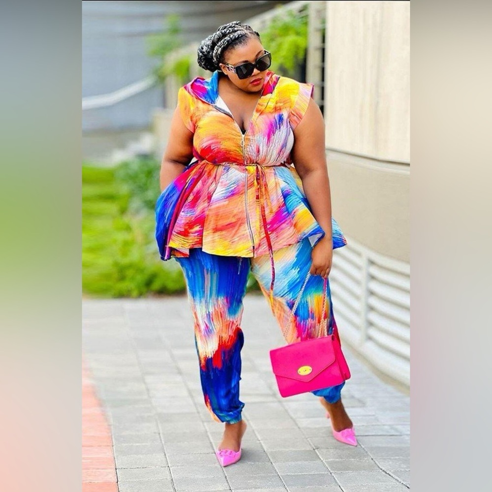 Colorful Women's Sexy Print Hoodie Two-Piece Set - Picture 3 of 3
